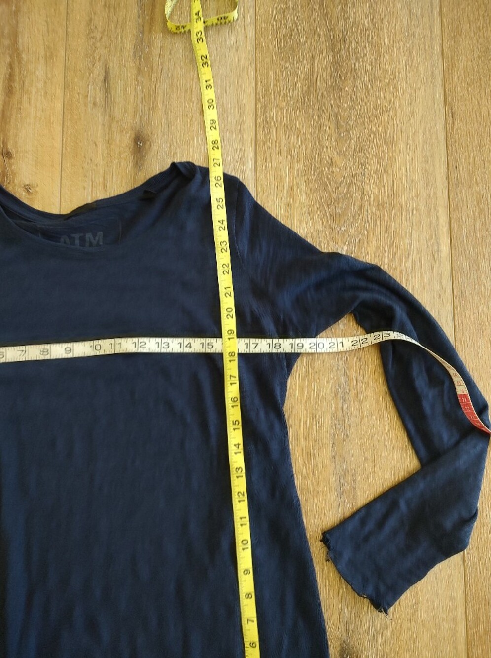 ATM Slub Jersey Destroyed Wash Distressed Hem Navy Blue Long Sleeve Shirt M - Picture 5 of 16